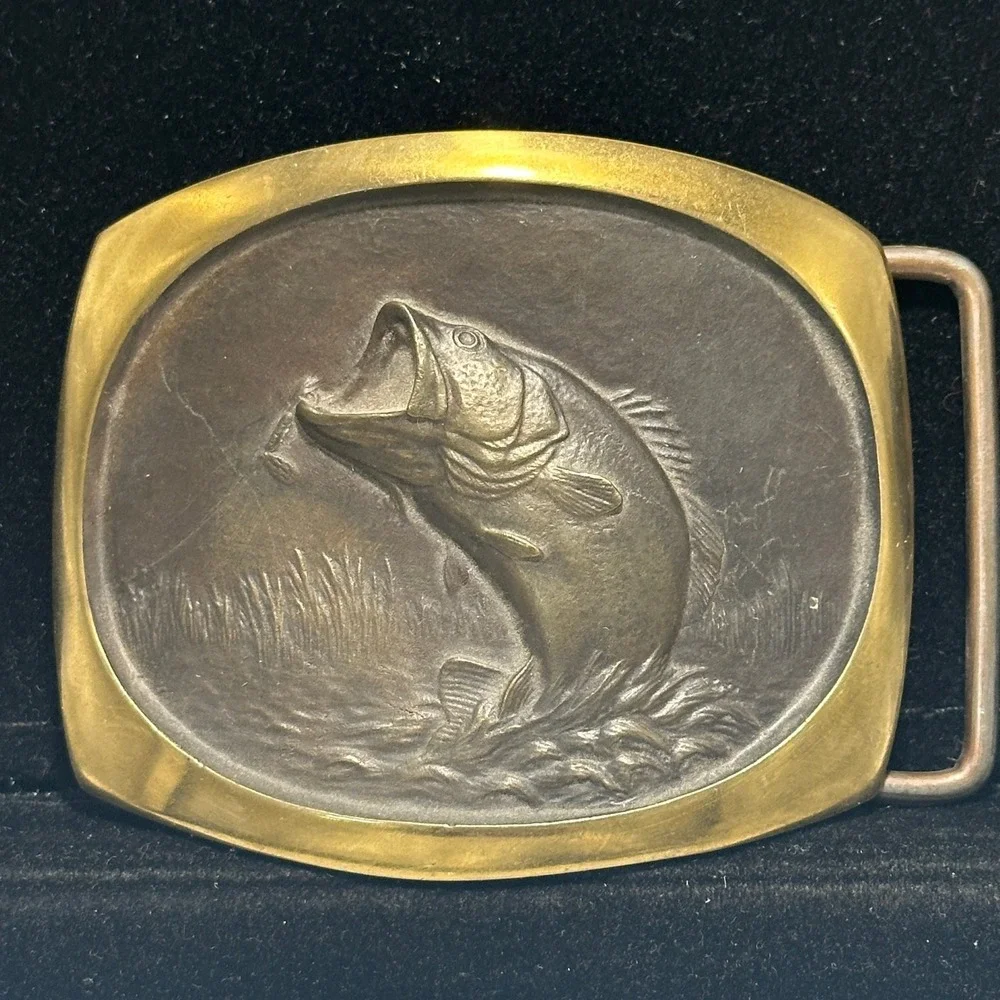 Vintage 1978 SL Knight Solid Bronze Largemouth Bass Fishing Belt Buckle USA